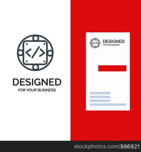 Code, Custom, Implementation, Management, Product Grey Logo Design and Business Card Template