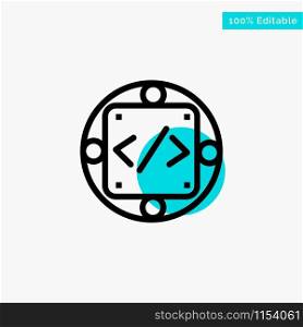 Code, Custom, Implementation, Management, Product turquoise highlight circle point Vector icon