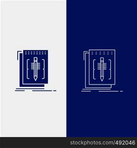 Code, edit, editor, language, program Line and Glyph web Button in Blue color Vertical Banner for UI and UX, website or mobile application. Vector EPS10 Abstract Template background
