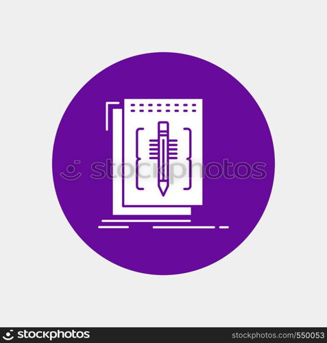 Code, edit, editor, language, program White Glyph Icon in Circle. Vector Button illustration. Vector EPS10 Abstract Template background
