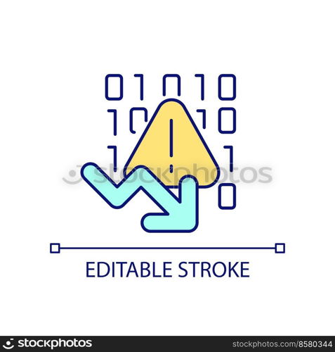 Code errors RGB color icon. Software development and engineering. Debugging. Programming. Isolated vector illustration. Simple filled line drawing. Editable stroke. Arial font used. Code errors RGB color icon