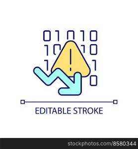 Code errors RGB color icon. Software development and engineering. Debugging. Programming. Isolated vector illustration. Simple filled line drawing. Editable stroke. Arial font used. Code errors RGB color icon