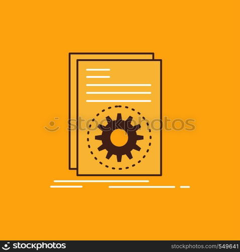 Code, executable, file, running, script Flat Line Filled Icon. Beautiful Logo button over yellow background for UI and UX, website or mobile application. Vector EPS10 Abstract Template background