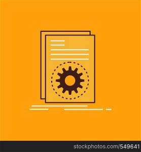 Code, executable, file, running, script Flat Line Filled Icon. Beautiful Logo button over yellow background for UI and UX, website or mobile application. Vector EPS10 Abstract Template background