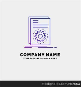 Code, executable, file, running, script Purple Business Logo Template. Place for Tagline. Vector EPS10 Abstract Template background