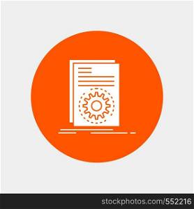 Code, executable, file, running, script White Glyph Icon in Circle. Vector Button illustration. Vector EPS10 Abstract Template background