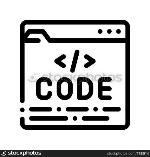 Code File Computer System Vector Thin Line Icon. Coding System, Data Encryption Linear Pictogram. Web Development, Programming Languages, Bug Fix, HTML, Script Contour Illustration. Code File Computer System Vector Thin Line Icon