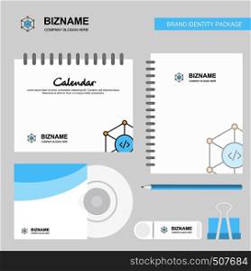 Code Logo, Calendar Template, CD Cover, Diary and USB Brand Stationary Package Design Vector Template