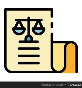 Code of laws on paper icon. Outline code of laws on paper vector icon color flat isolated. Code of laws on paper icon color outline vector