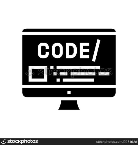code on computer screen glyph icon vector. code on computer screen sign. isolated contour symbol black illustration. code on computer screen glyph icon vector illustration