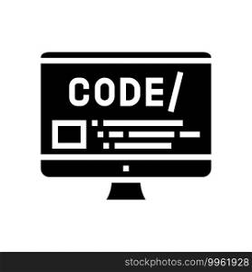 code on computer screen glyph icon vector. code on computer screen sign. isolated contour symbol black illustration. code on computer screen glyph icon vector illustration