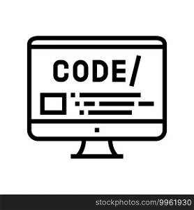 code on computer screen line icon vector. code on computer screen sign. isolated contour symbol black illustration. code on computer screen line icon vector illustration