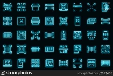Code scanning icons set outline vector. Qr barcode. Mobile phone scanner. Code scanning icons set vector neon