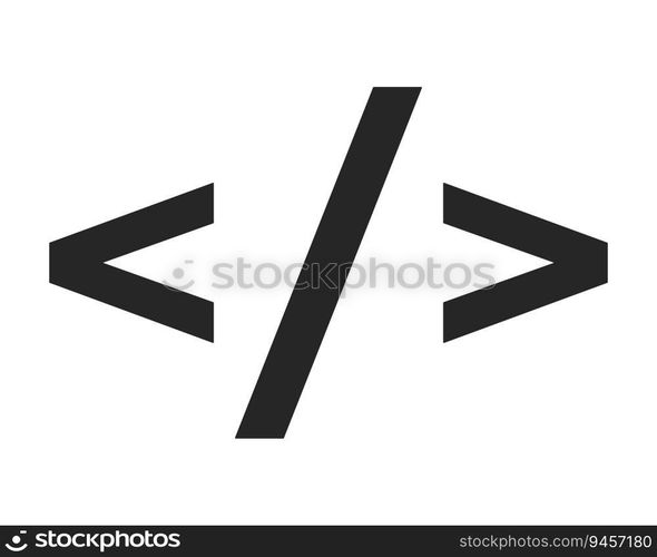Code symbols flat monochrome isolated vector icon. Web development elements. Editable black and white line art drawing. Simple outline spot illustration for web graphic design. Code symbols flat monochrome isolated vector icon