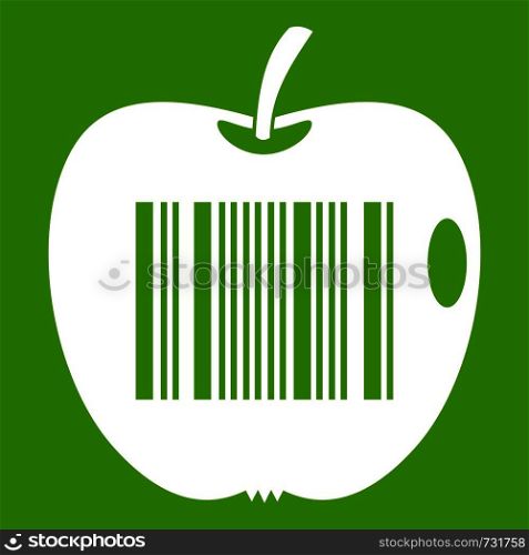 Code to represent product identification icon white isolated on green background. Vector illustration. Code to represent product identification icon green