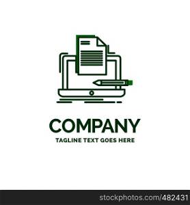 Coder, coding, computer, list, paper Flat Business Logo template. Creative Green Brand Name Design.