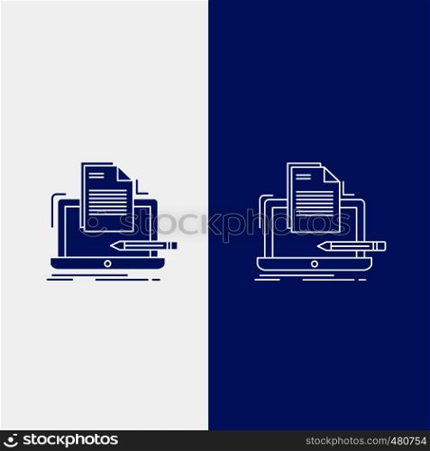 Coder, coding, computer, list, paper Line and Glyph web Button in Blue color Vertical Banner for UI and UX, website or mobile application. Vector EPS10 Abstract Template background