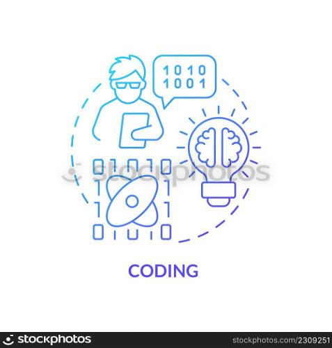 Coding blue gradient concept icon. Computer programming language. Computer tasks. Major digital skills abstract idea thin line illustration. Isolated outline drawing. Myriad Pro-Bold fonts used. Coding blue gradient concept icon