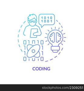 Coding blue gradient concept icon. Computer programming language. Computer tasks. Major digital skills abstract idea thin line illustration. Isolated outline drawing. Myriad Pro-Bold fonts used. Coding blue gradient concept icon