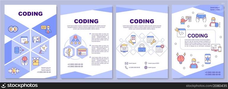 Coding brochure template. Programming career. Booklet print design with linear icons. Vector layouts for presentation, annual reports, ads. Arial-Black, Myriad Pro-Regular fonts used. Coding brochure template