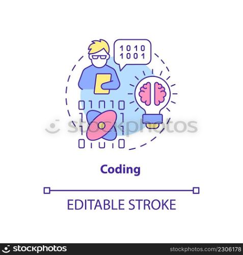 Coding concept icon. Computer programming language. Major digital skills abstract idea thin line illustration. Isolated outline drawing. Editable stroke. Arial, Myriad Pro-Bold fonts used. Coding concept icon