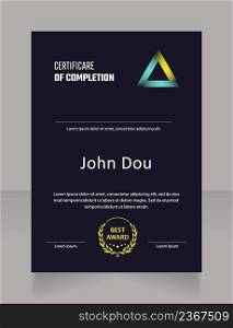 Coding course certificate design template. Vector diploma with customized copyspace and borders. Printable document for awards and recognition. Teco Light, Semibold, Arial Regular fonts used. Coding course certificate design template