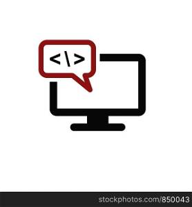Coding Desktop Screen, Monitor, Computer Icon Logo Template Illustration Design. Vector EPS 10.