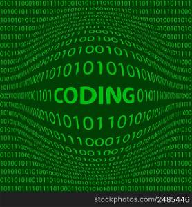 Coding, matrix style background bulge word coding foreground crumbling numbers