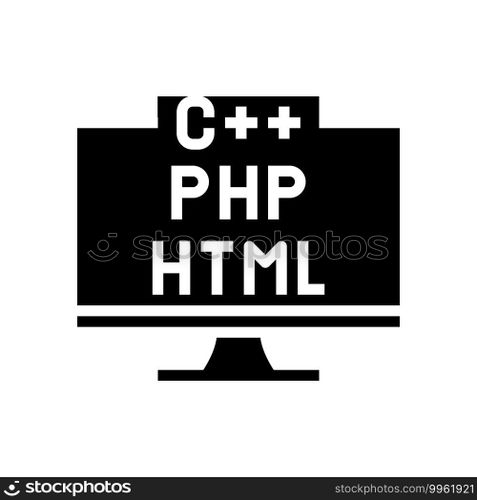 coding on different program languages glyph icon vector. coding on different program languages sign. isolated contour symbol black illustration. coding on different program languages glyph icon vector illustration