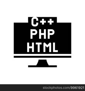 coding on different program languages glyph icon vector. coding on different program languages sign. isolated contour symbol black illustration. coding on different program languages glyph icon vector illustration