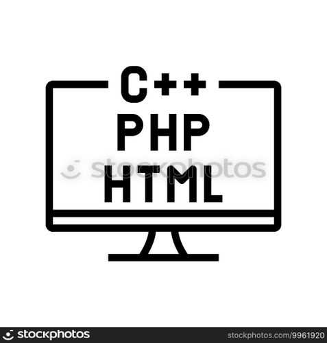coding on different program languages line icon vector. coding on different program languages sign. isolated contour symbol black illustration. coding on different program languages line icon vector illustration