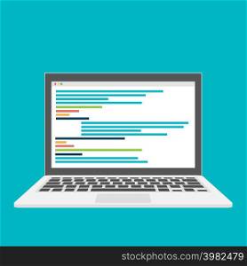 Coding on the laptop concept, flat design. Vector illustration eps 10. Coding on the laptop concept, flat design. Vector illustration