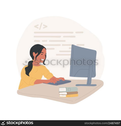 Coding online class isolated cartoon vector illustration. Programming online class, coding virtual summer c&, kids remote learning, after school program, tech education vector cartoon.. Coding online class isolated cartoon vector illustration.