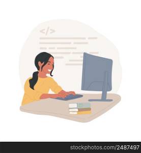Coding online class isolated cartoon vector illustration. Programming online class, coding virtual summer camp, kids remote learning, after school program, tech education vector cartoon.. Coding online class isolated cartoon vector illustration.