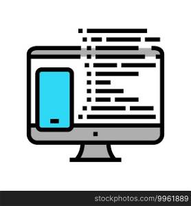 coding phone application on computer color icon vector. coding phone application on computer sign. isolated symbol illustration. coding phone application on computer color icon vector illustration