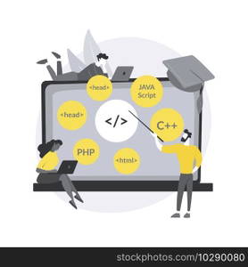 Coding workshop abstract concept vector illustration. Code writing workshop, online programming course, app and games development class, informatics lesson, software development abstract metaphor.. Coding workshop abstract concept vector illustration.