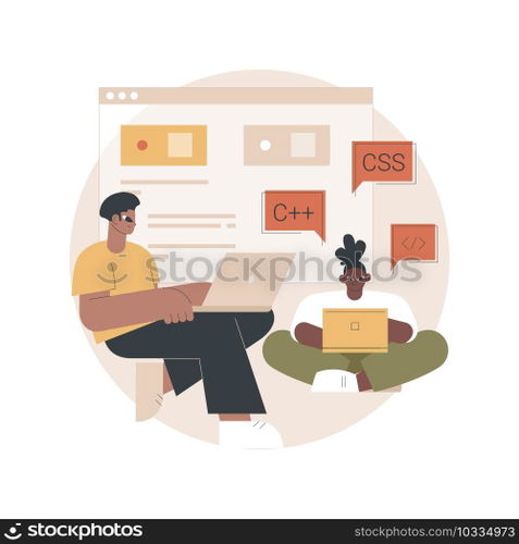 Coding workshop abstract concept vector illustration. Code writing workshop, online programming course, app and games development class, informatics lesson, software development abstract metaphor.. Coding workshop abstract concept vector illustration.