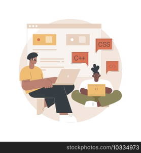 Coding workshop abstract concept vector illustration. Code writing workshop, online programming course, app and games development class, informatics lesson, software development abstract metaphor.. Coding workshop abstract concept vector illustration.