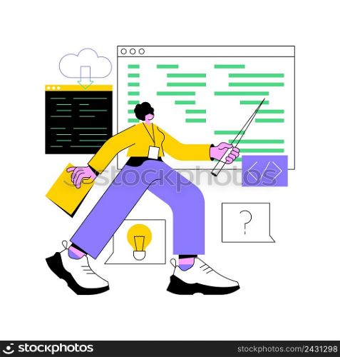 Coding workshop abstract concept vector illustration. Code writing workshop, online programming course, app and games development class, informatics lesson, software development abstract metaphor.. Coding workshop abstract concept vector illustration.