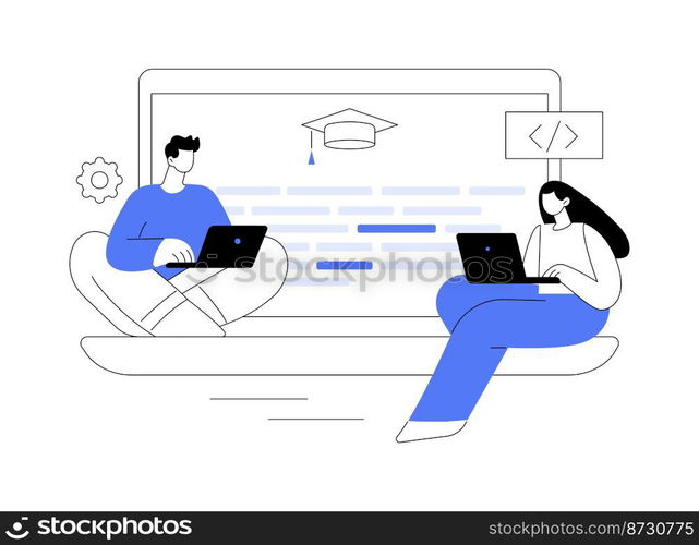 Coding workshop abstract concept vector illustration. Code writing workshop, online programming course, app and games development class, informatics lesson, software development abstract metaphor.. Coding workshop abstract concept vector illustration.