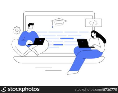 Coding workshop abstract concept vector illustration. Code writing workshop, online programming course, app and games development class, informatics lesson, software development abstract metaphor.. Coding workshop abstract concept vector illustration.