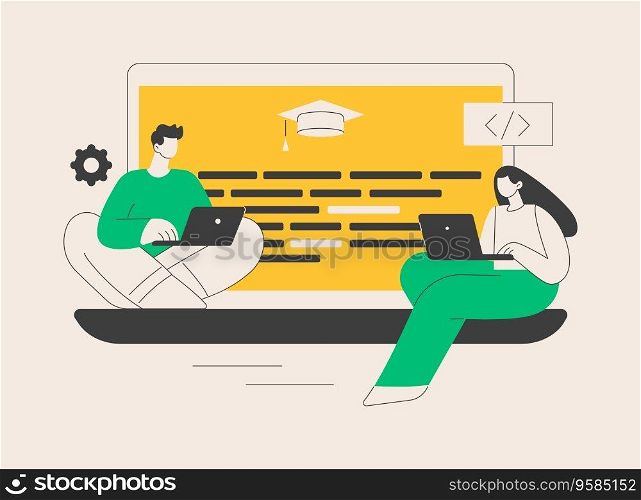 Coding workshop abstract concept vector illustration. Code writing workshop, online programming course, app and games development class, informatics lesson, software development abstract metaphor.. Coding workshop abstract concept vector illustration.