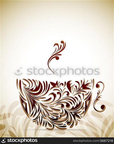 Coffe cup with color floral design elements