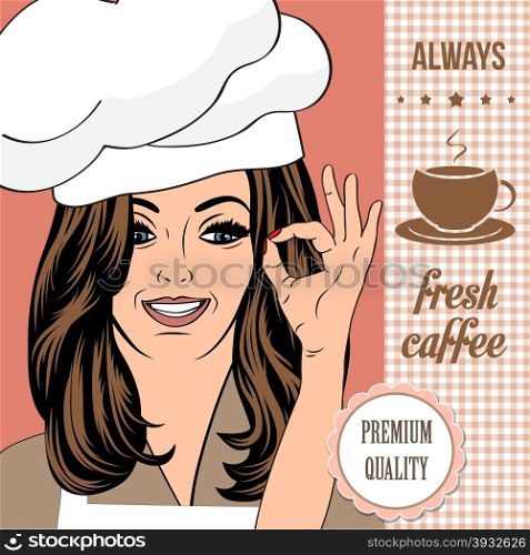 coffee advertising banner with a beautiful lady, vector format