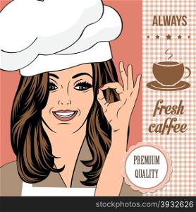 coffee advertising banner with a beautiful lady, vector format