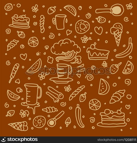 Coffee and bakery doodle drawing, free hand style of digital arts for background. editable layers vector.