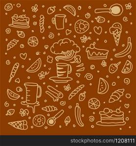 Coffee and bakery doodle drawing, free hand style of digital arts for background. editable layers vector.