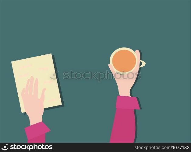 Coffee and paper, illustration, vector on white background.