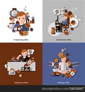Coffee And Relax Icons Set. Coffee and relax in the morning icons set with inspiration and invigoration flat isolated vector illustration