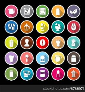 Coffee and tea flat icons with long shadow, stock vector